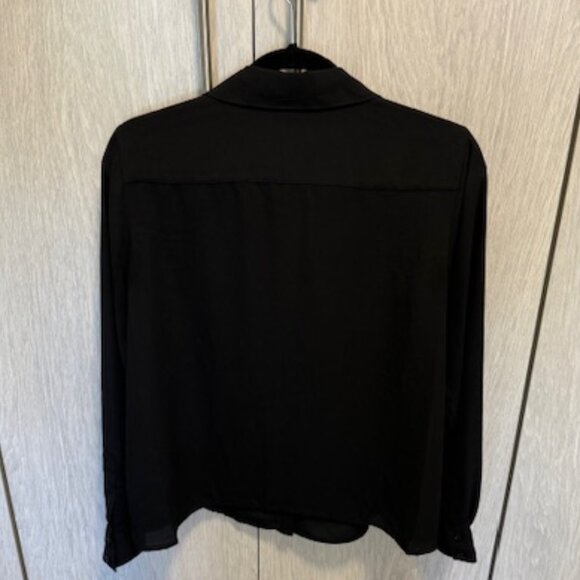 Calvin Klein Petite Ruffled-Front Button-Down Blouse in Black Size Petite Large - Picture 3 of 5